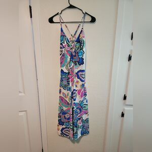 Trina Turk Mandalay Ring Detail Floral Midi Swim Cover Up Mulicolor Dress Medium